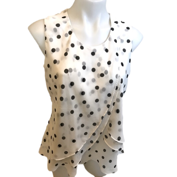 Bellissima White & Black Polka Dot Sleeveless Top - Picture 1 of 9